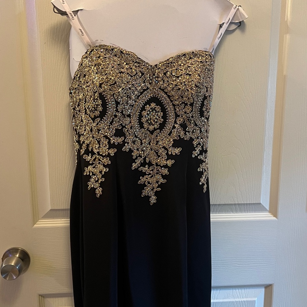 Elegant Black and Gold Strapless Gown